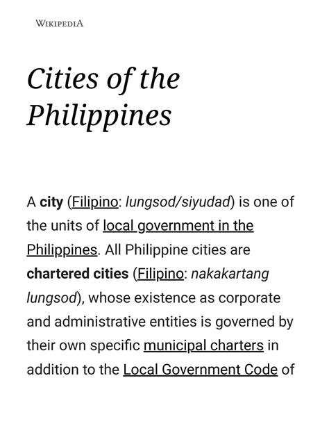 chartered city meaning in tagalog